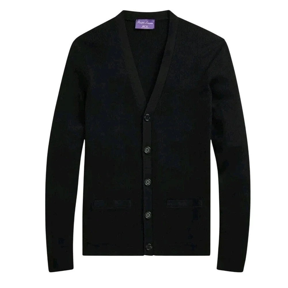 Ralph Lauren Purple Label 100% Cashmere V-Neck Cardigan Black Men XXL Made Italy